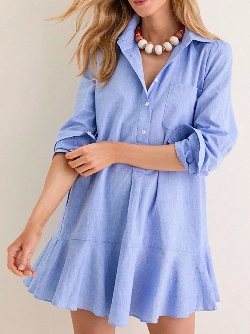 Tuckernuck Chambray Blue Callahan Shirt Dress 100% Cotton Pockets Coastal Sz XS